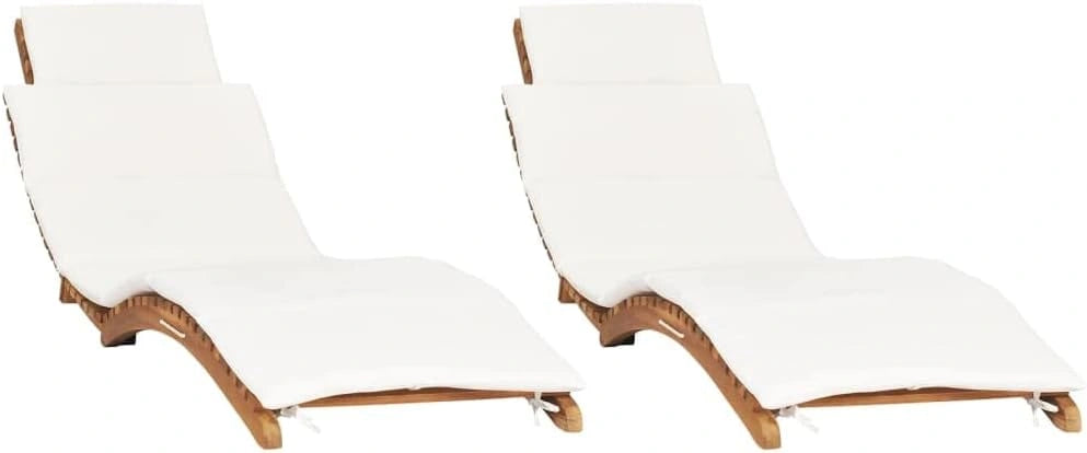 Ensemble de 2 Chaises Longues en Teck avec Coussins pour Patio et Jardin