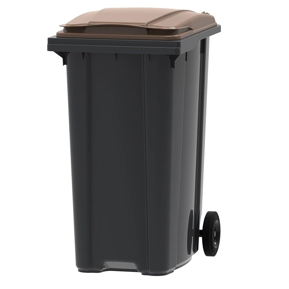 Poubelle Durable 360L ¨¤ 2 Roues - 100% Recycl¨¦e - Gris et Marron