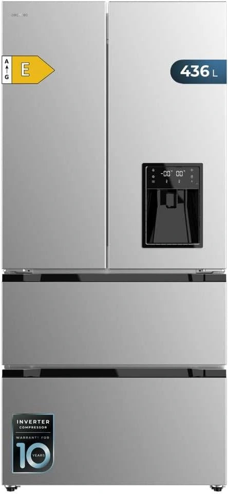 R¨¦frig¨¦rateur Cong¨¦lateur 4 Portes Cecotec Bolero Inox 436L avec Distributeur d'Eau et Technologie No Frost