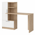 Bureau moderne avec rangements ouverts, 150x59 cm, couleur chêne et blanc