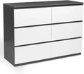 Commode 6 Tiroirs TOMI 110 cm Bois Gris et Blanc - Design Moderne