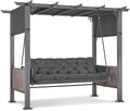 Balan?oire de Jardin 3 Places avec Toit R¨¦tractable et Coussin ¨¦pais - Gris