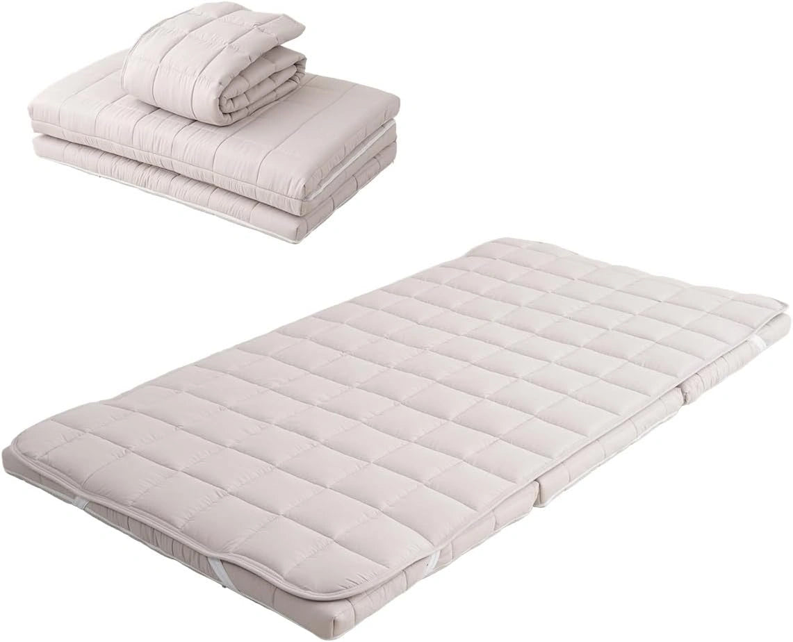 Matelas Futon Japonais EMOOR Machi 160x202 cm avec Surmatelas, Pliable et Lavable, Bandes ¨¦lastiques, Gris