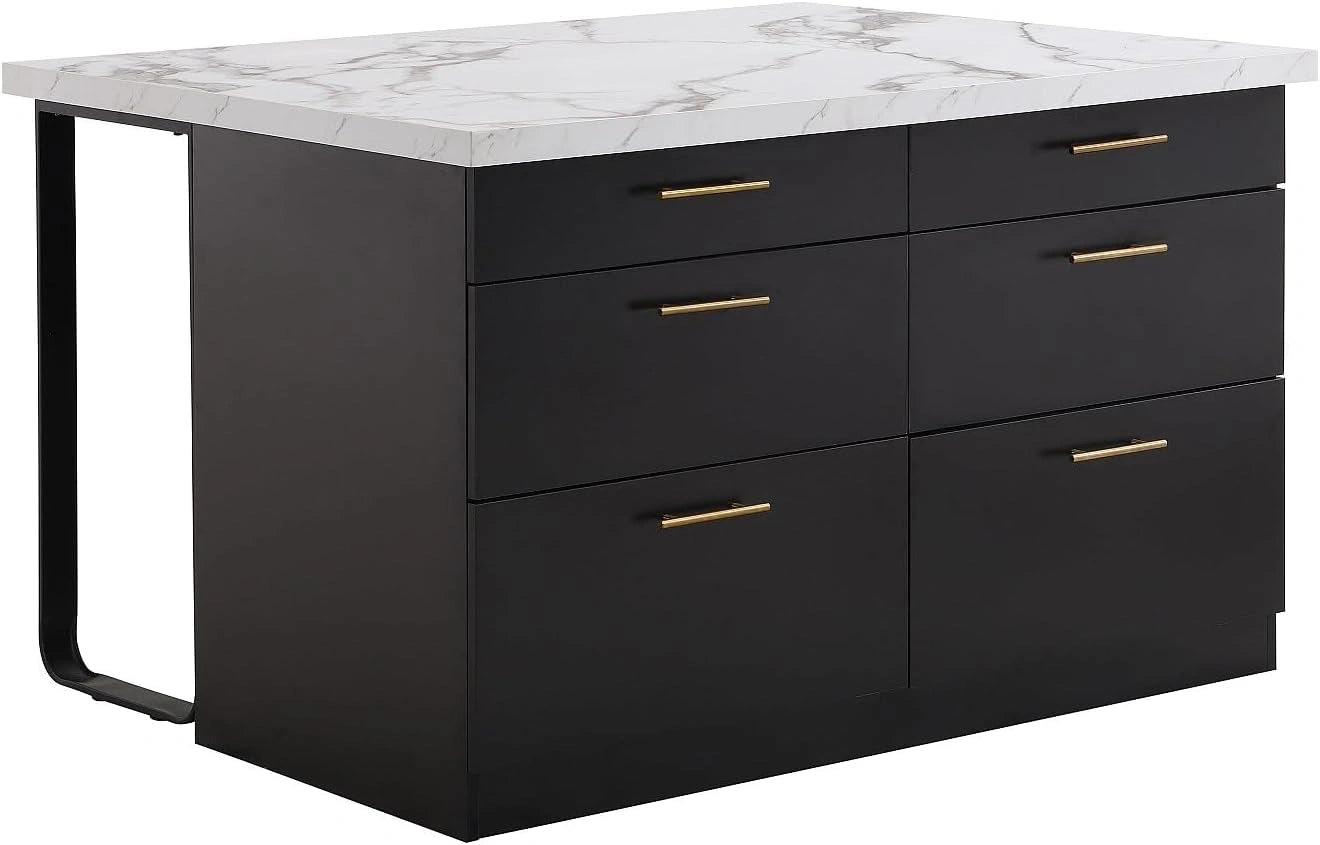 ?lot de Cuisine en MDF avec 6 Tiroirs - Noir et Marbre Blanc - Vente-unique