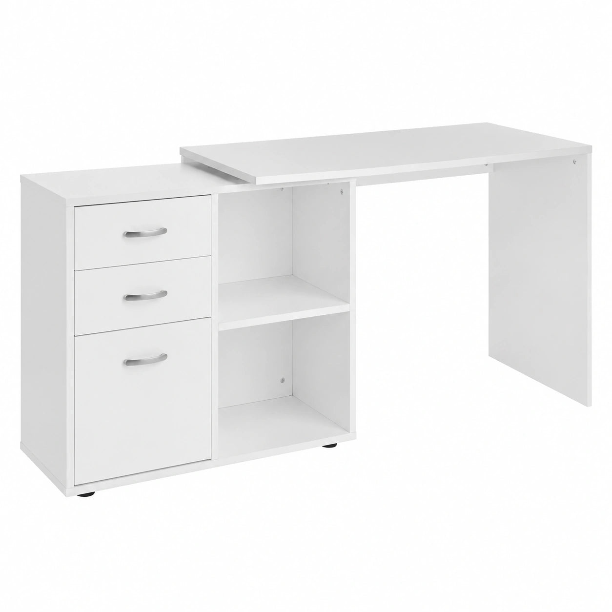 Bureau d'angle modulable avec tiroirs et niches en MDF blanc