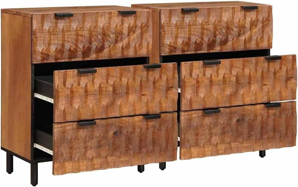 Buffet moderne en bois de manguier et m¨¦tal, couleur acacia, 60x33x75 cm, ensemble 2 pi¨¨ces avec grands compartiments