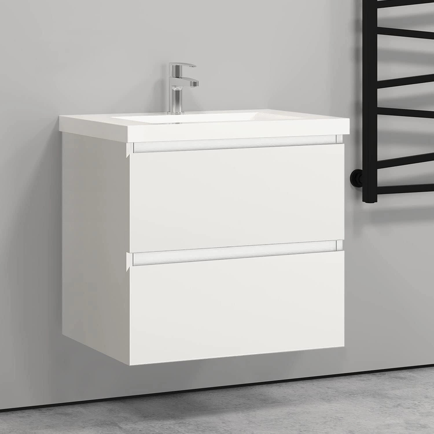 Ensemble de meuble de salle de bain blanc mat avec lavabo, 500 mm, 2 tiroirs ¨¤ fermeture douce, montage mural