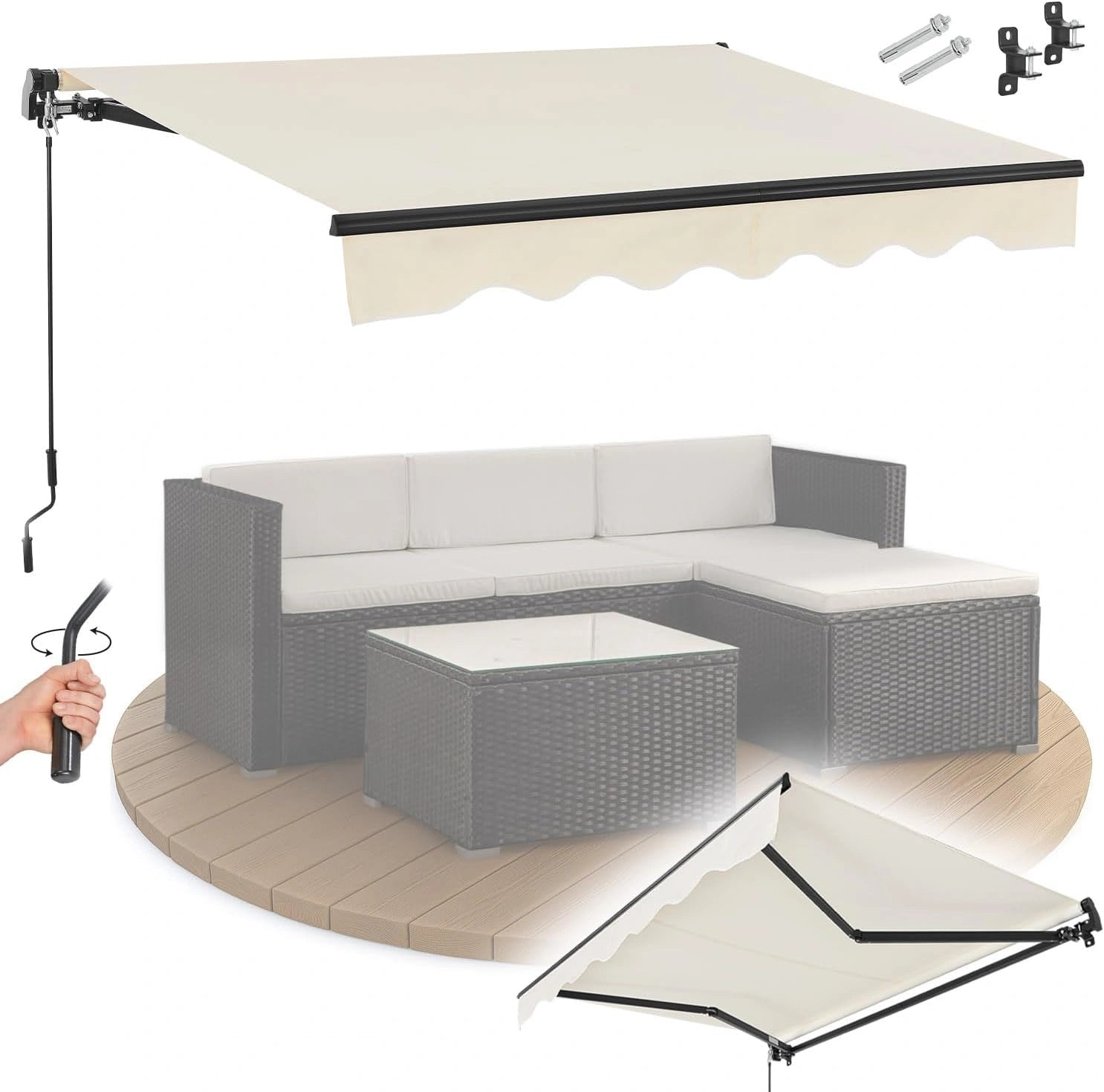 Store Banne Articul¨¦ 400x300 cm, Protection UV40+, D¨¦perlant, R¨¦glable, pour Terrasse et Balcon - Beige