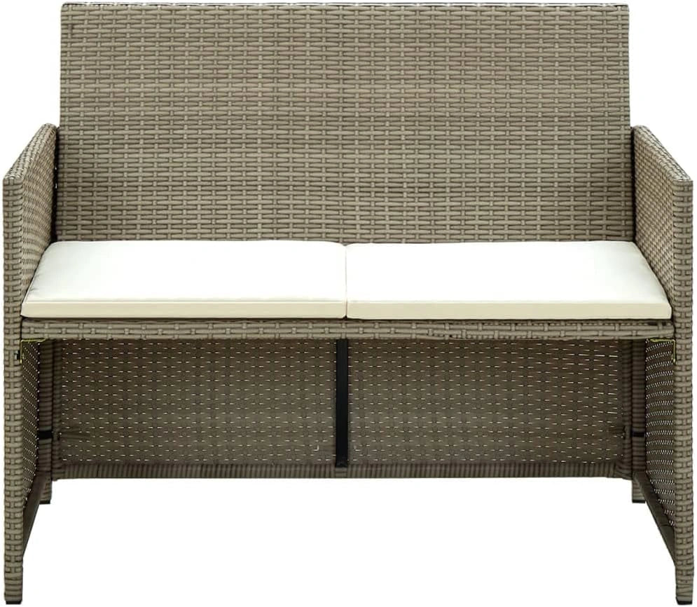 Sofa de Jardin 2 Places en Rotin Beige avec Coussins Cr¨¨me, Cadre Acier, 100x56x85 cm