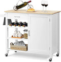 Chariot de Cuisine Blanc avec Roulettes et Rangement, ?lot en Bois avec Tiroirs et Porte-Serviettes