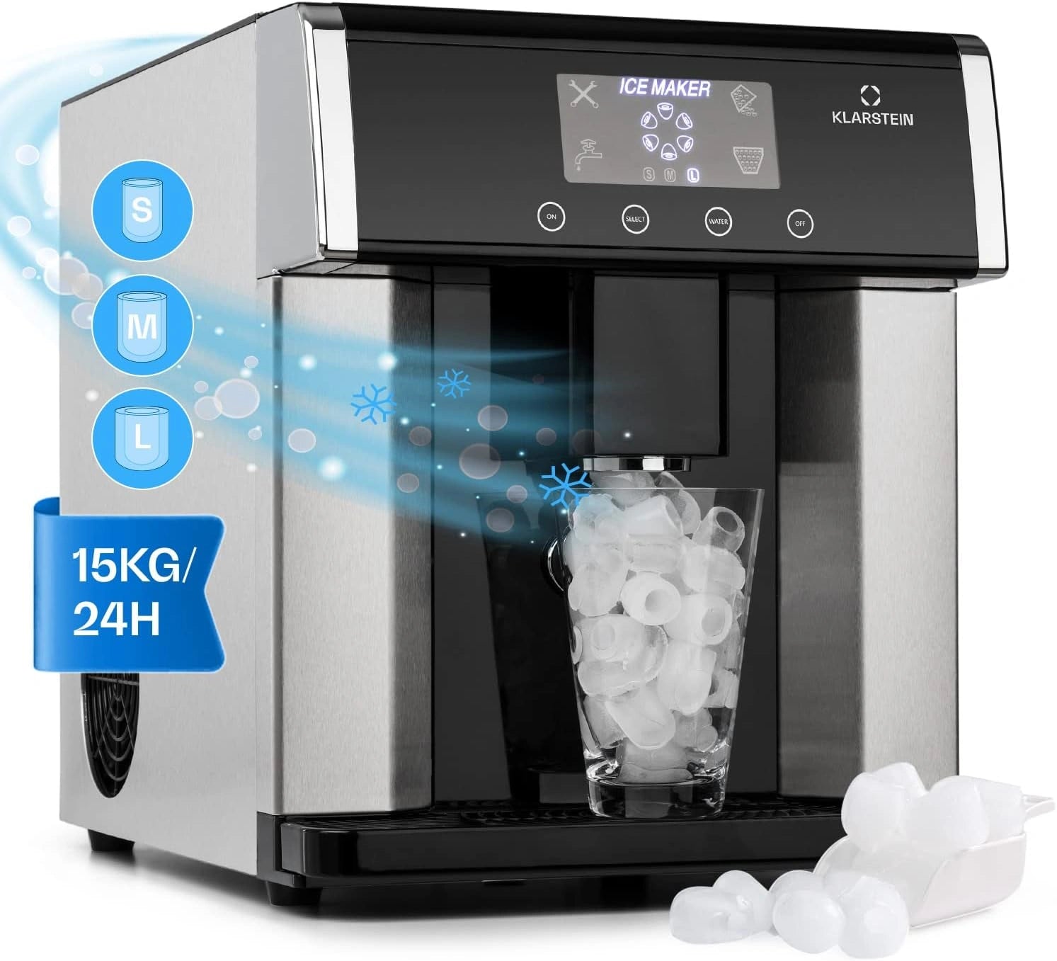 Machine ¨¤ Gla?ons Klarstein Eiszeit Argent - Capacit¨¦ 3 L, 15 kg/24h, ¨¦cran Tactile, Alarmes