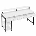 Bureau Gaming avec Tiroirs et Éclairage LED, Fonctionnel avec Prises, Écran et Étagère