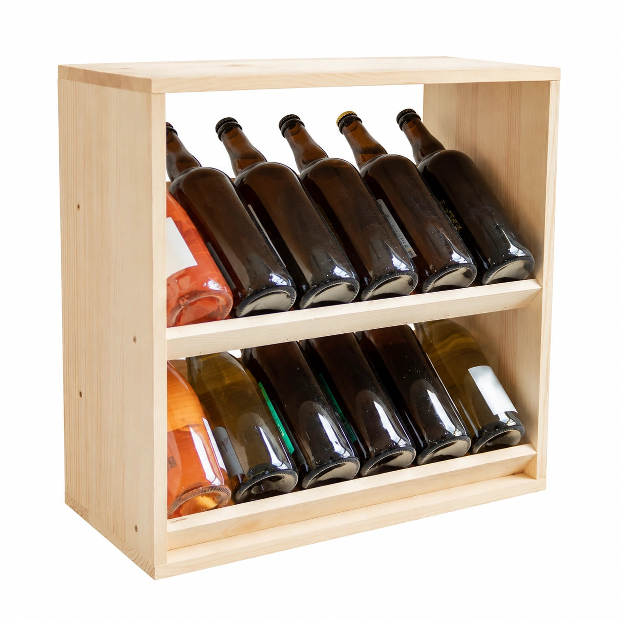 Range-bouteilles modulable en bois pour 18 bouteilles, empilable, style naturel