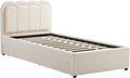 Lit simple 90 x 190 cm avec tiroirs LED en tissu boucl¨¦ cr¨¨me - NESTIAKO
