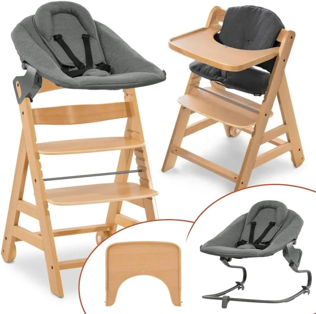 Chaise Haute ¨¦volutive en Bois pour B¨¦b¨¦ avec Kit Nouveau-n¨¦ - Alpha Move par Hauck