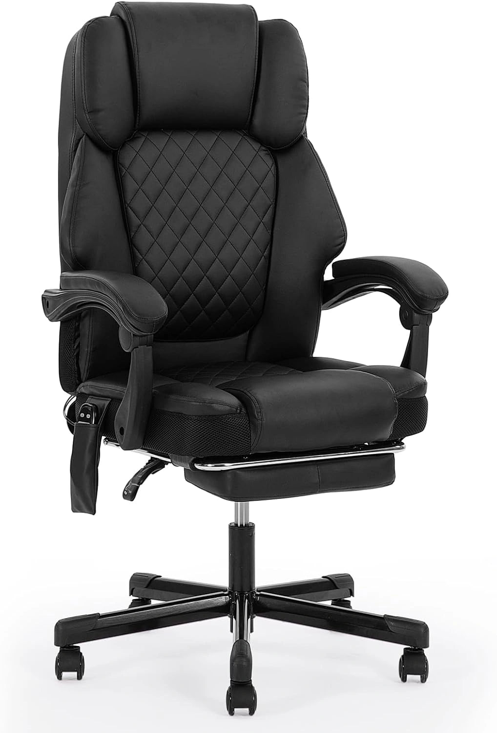 Chaise de Bureau Ergonomique Massante et Chauffante, R¨¦glable en Hauteur, Dossier Inclinable, Pivotante 360¡ã, T¨¦l¨¦commande Incluse (Noir)