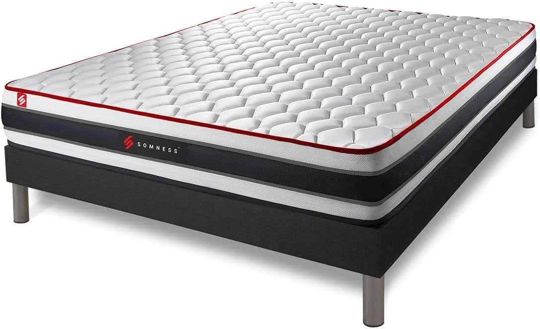 Lit Complet 140x200 avec Matelas Ressorts et M¨¦moire de Forme 22 cm - Confort Ferme