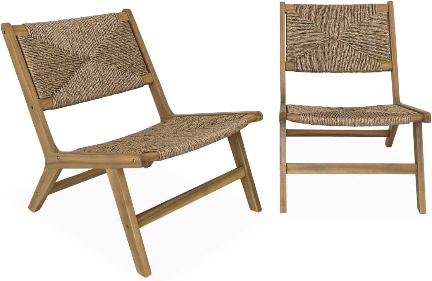 Ensemble de 2 Fauteuils de Jardin Relax en Bois et R¨¦sine Style Paille pour Int¨¦rieur/Ext¨¦rieur