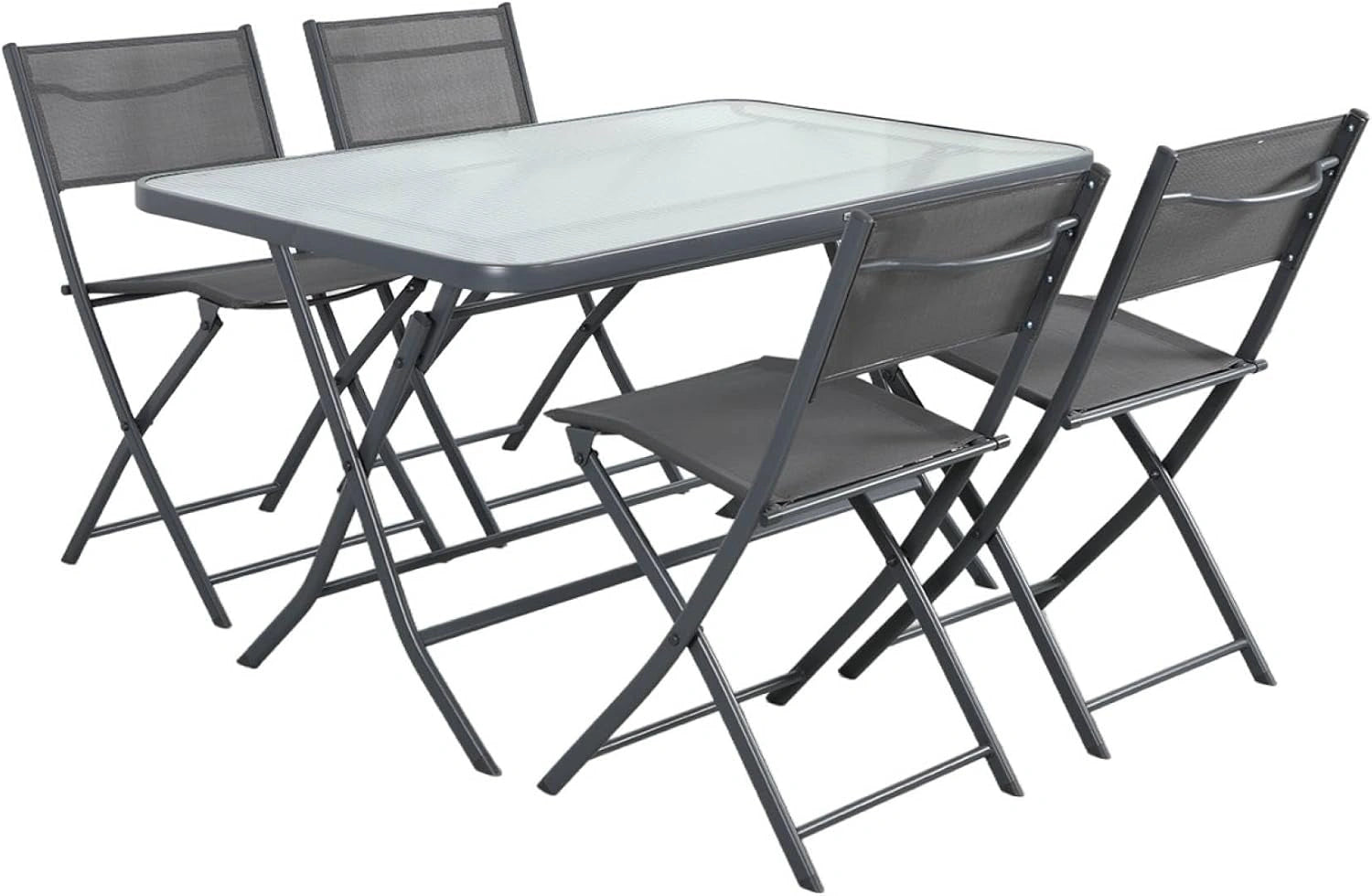 Ensemble de Jardin Pliable en Acier avec 4 Chaises en Textil¨¨ne, Couleur Anthracite - Mod¨¨le Ancona