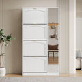Armoire ¨¤ Chaussures Mince avec 4 Tiroirs R¨¦versibles et Miroir Complet, ¨¦tag¨¨res R¨¦glables pour Entr¨¦e et Salon (Blanc, Style D)