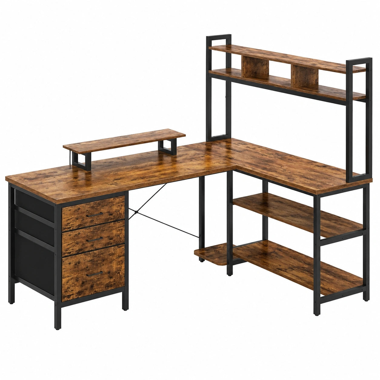 Bureau d'angle en L avec éclairage LED et tiroir