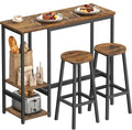 Ensemble de Bar Moderne avec ¨¦tag¨¨res et Tabourets, Structure Solide en Acier, Finition Marron Rustique