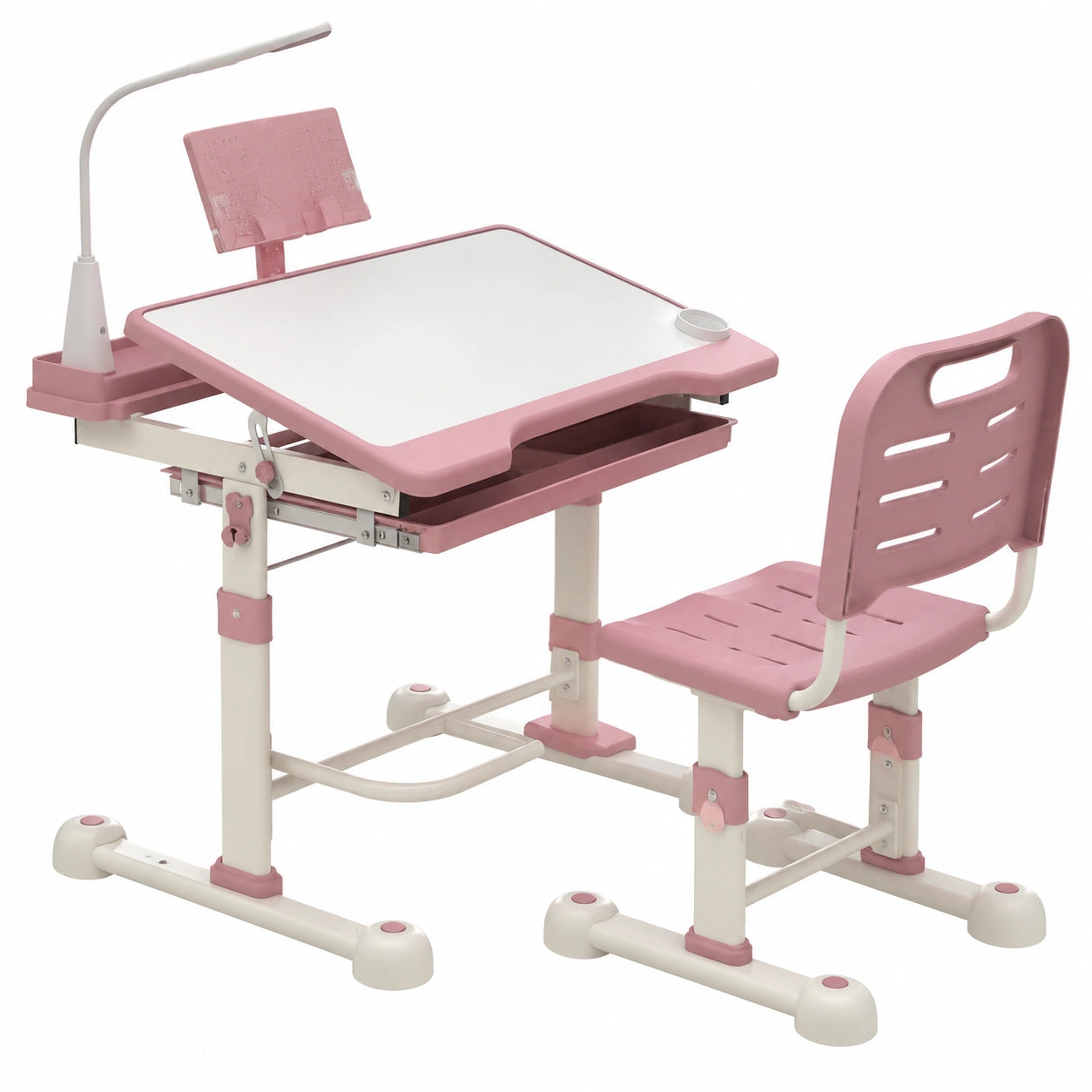 Bureau et Chaise Enfants avec Lampe LED, Hauteur Ajustable, Plateau Inclinable
