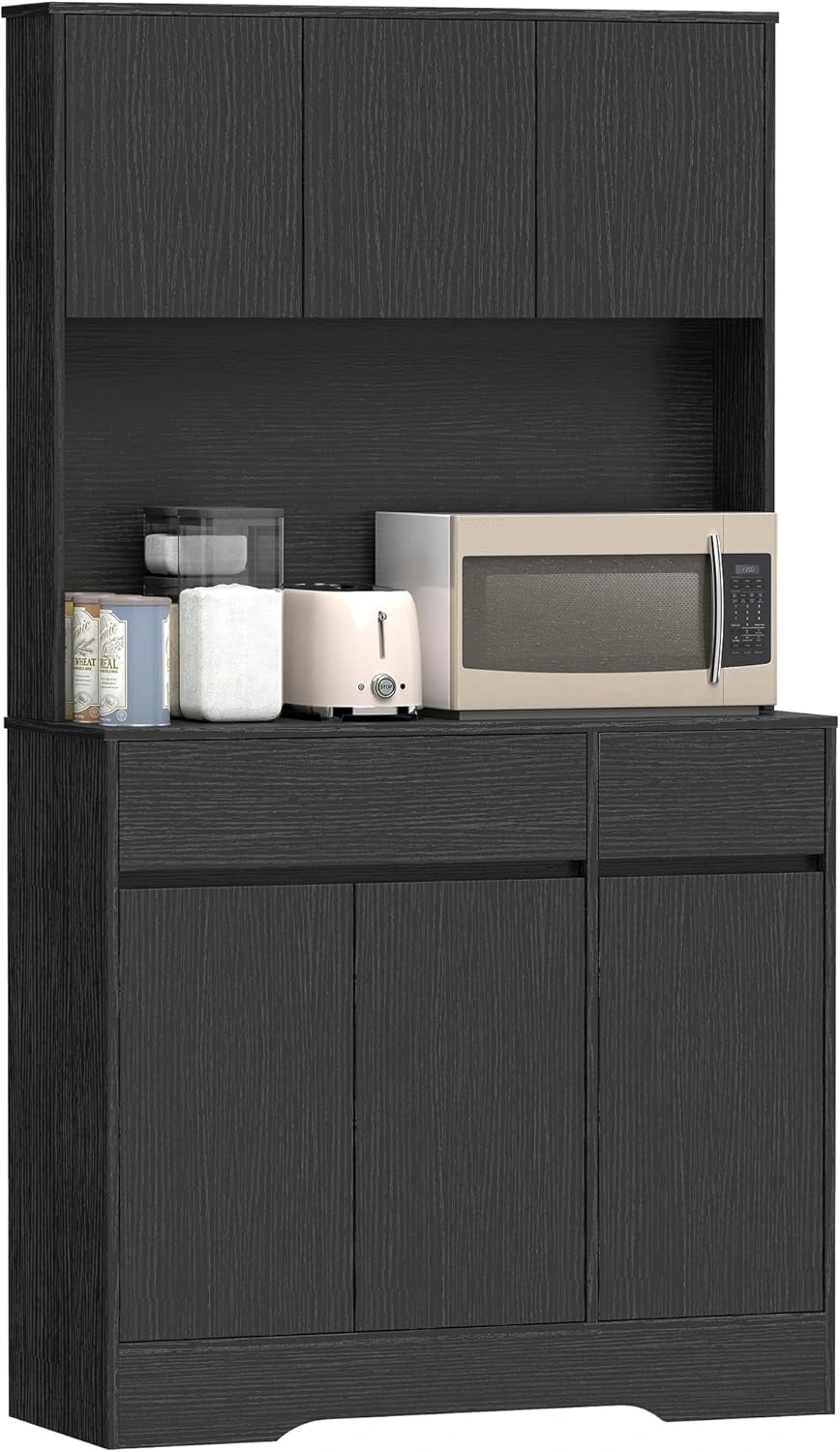 Buffet de Cuisine Moderne HOMCOM avec Portes et ¨¦tag¨¨res R¨¦glables, Noir