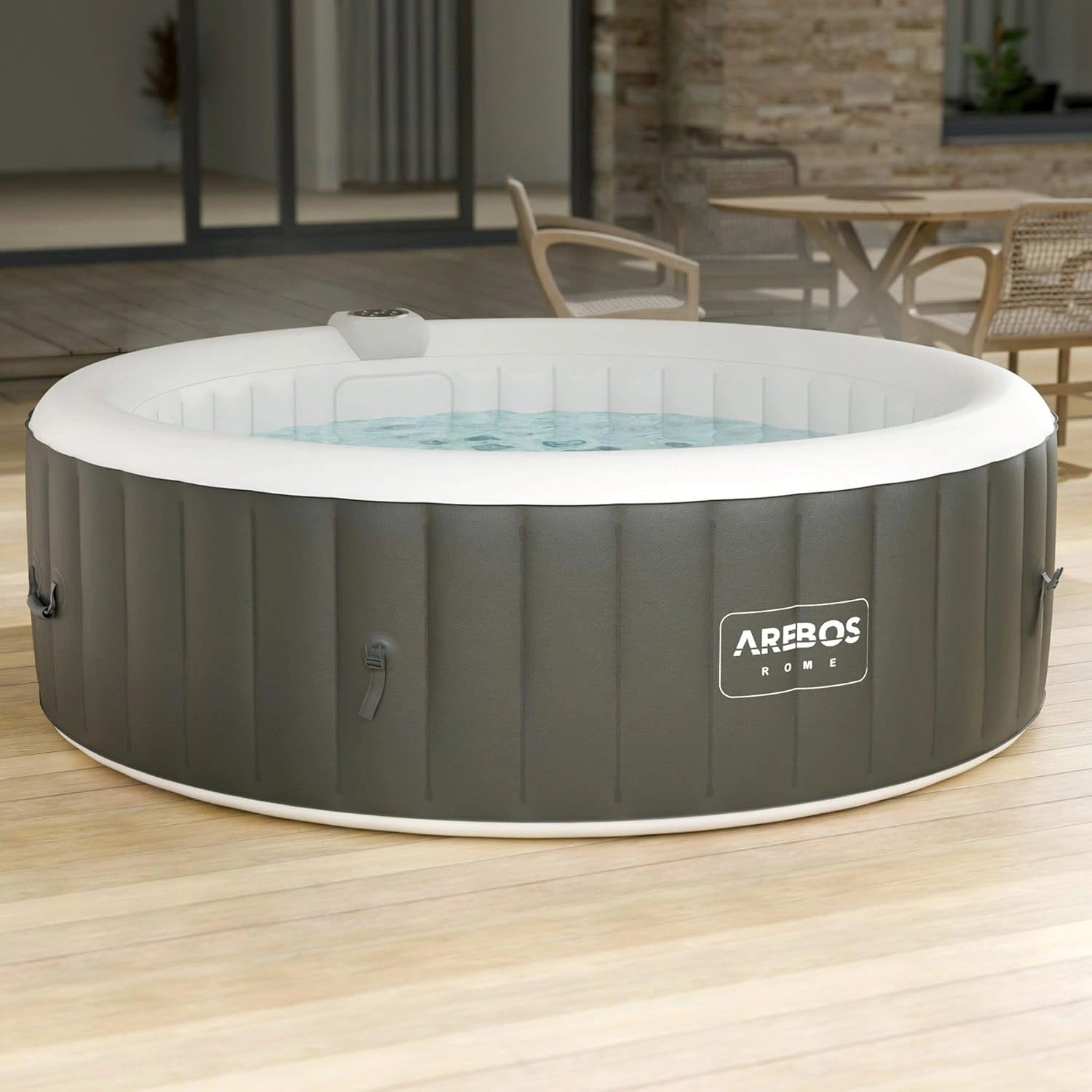 Spa Gonflable Arebos 6 Places Rond 208 cm 130 Jets Chauffage Int¨¦rieur Ext¨¦rieur 1000L