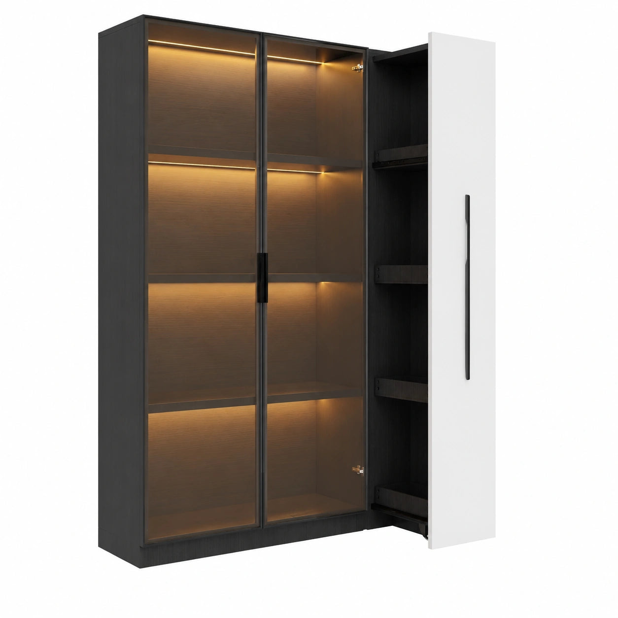 Armoire Vitrine LED Multifonction Noir et Blanc pour Salon et Bureau