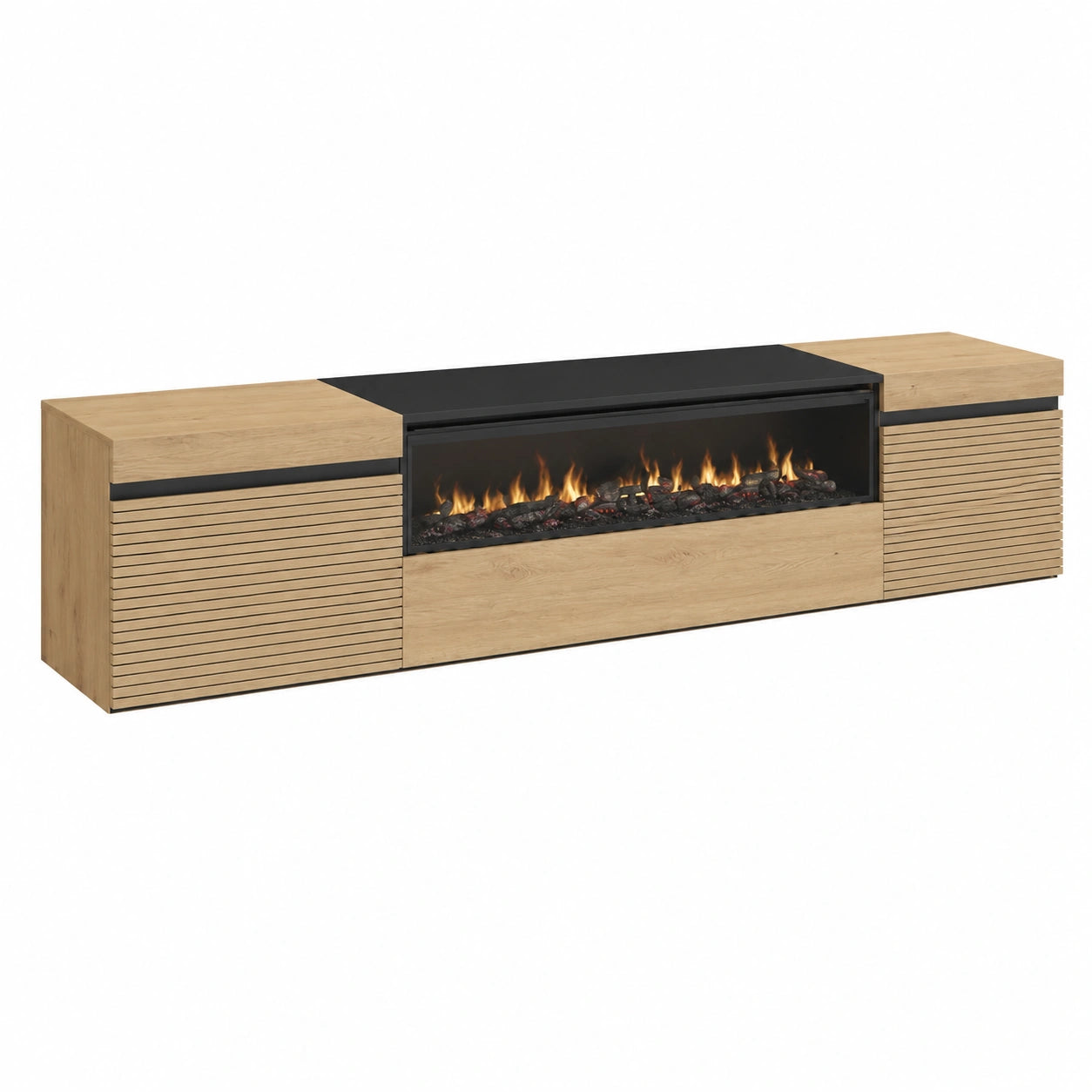 Meuble TV moderne avec rangement spacieux et cheminée électrique