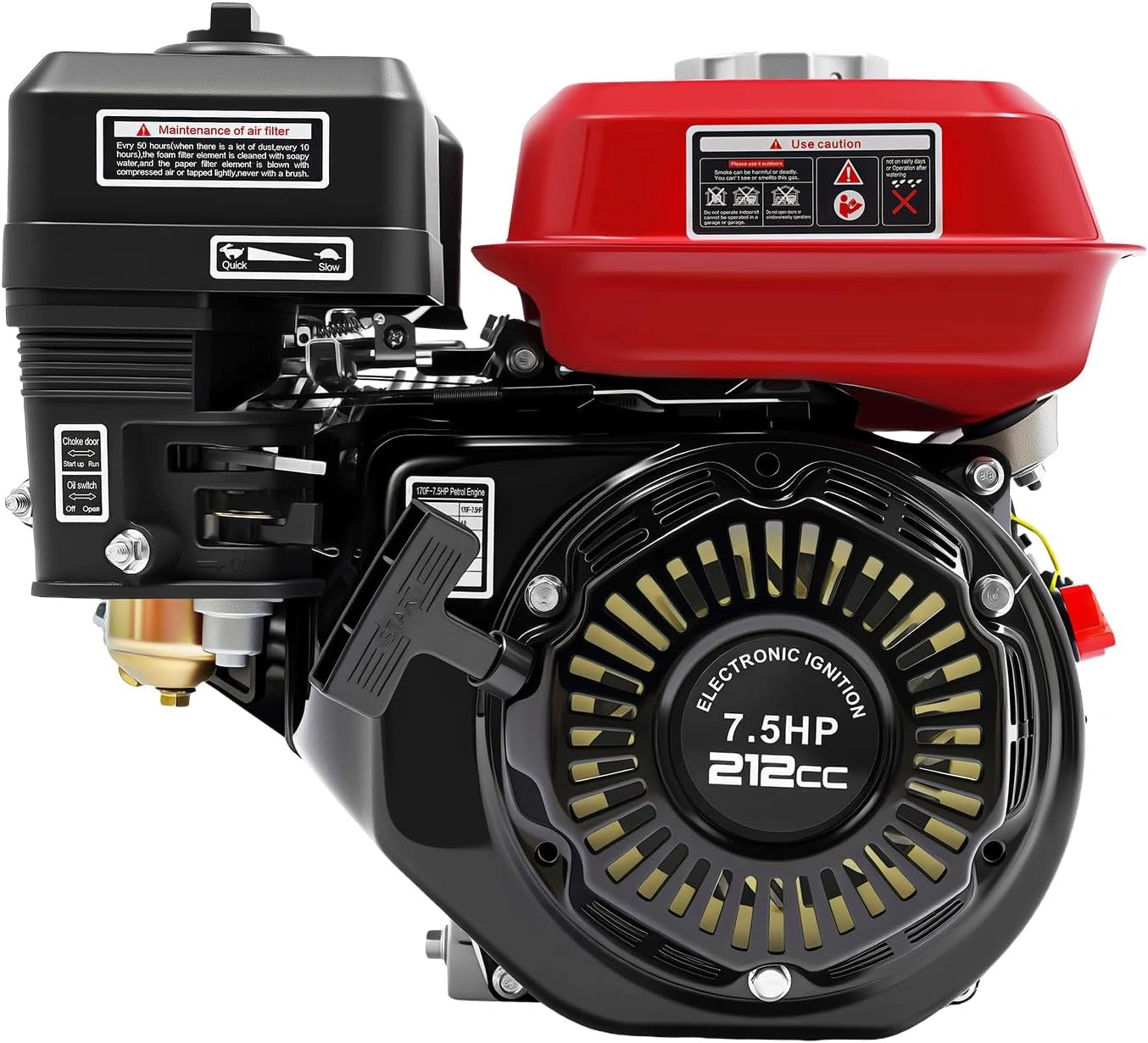 Moteur Karting 4 Temps 7,5 CV 212cc OHV Essence, Alarme Huile, Refroidissement Air, Arbre 20 mm