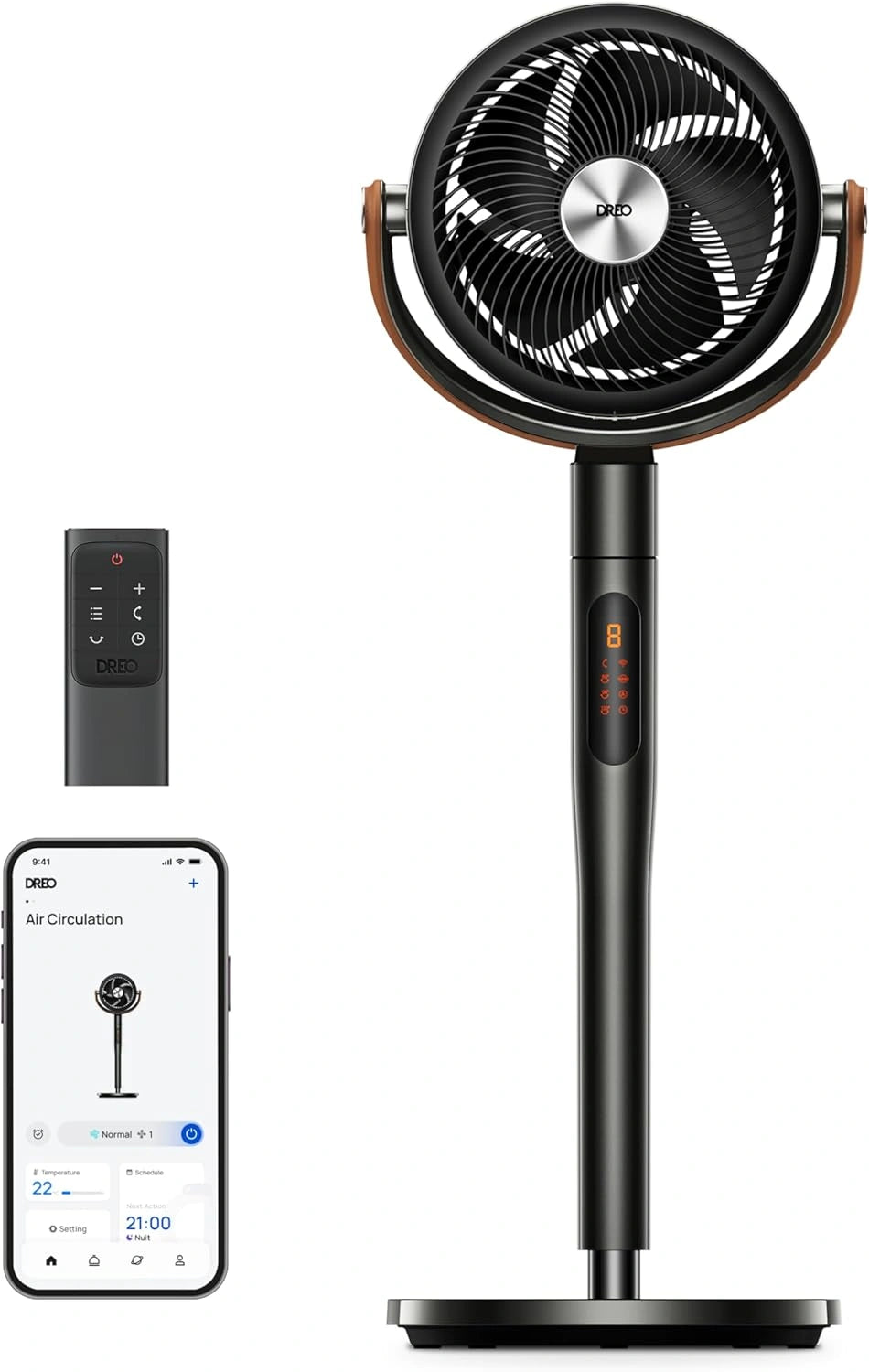 Ventilateur Puissant Silencieux DREO avec T¨¦l¨¦commande, Oscillation 120¡ã, 8 Vitesses, Modes Multiples, Minuterie 12h, Compatible Alexa, Noir