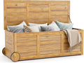 Coffre de Jardin 182L en Acacia avec Roulettes et Sac Imperm¨¦able - Banc de Rangement Ext¨¦rieur