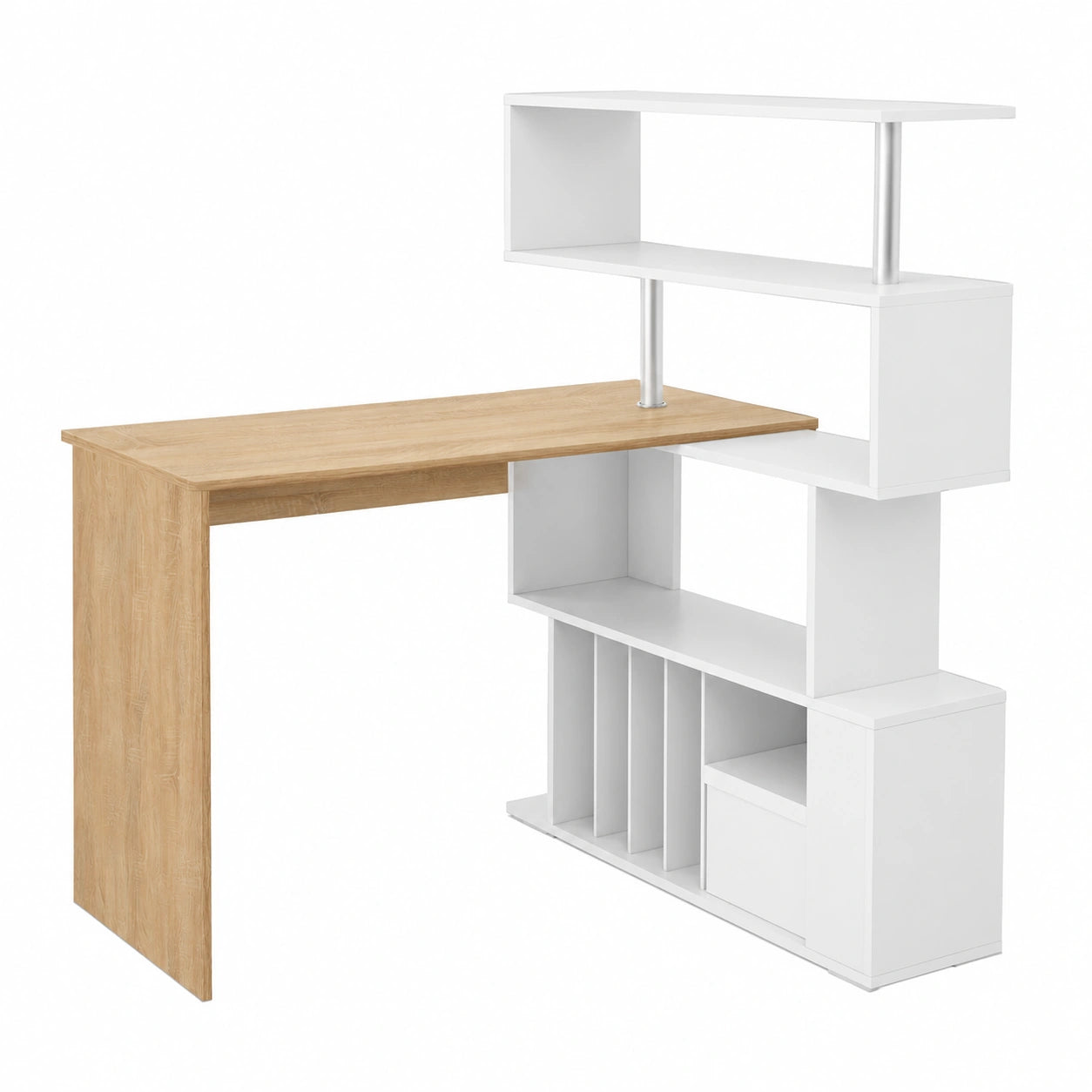 Table de Travail avec Étagères de Rangement, 157 x 45 x 130,5 cm, Chêne et Blanc