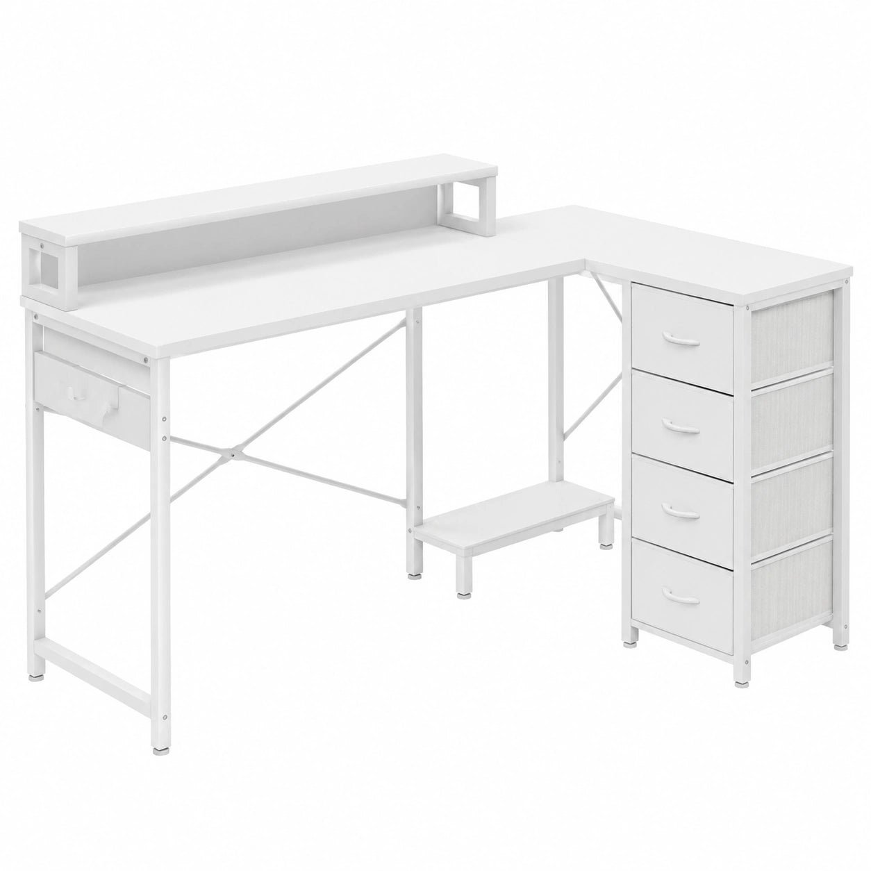 Bureau d'angle polyvalent avec étagère 4 niveaux, ports USB et prises de courant