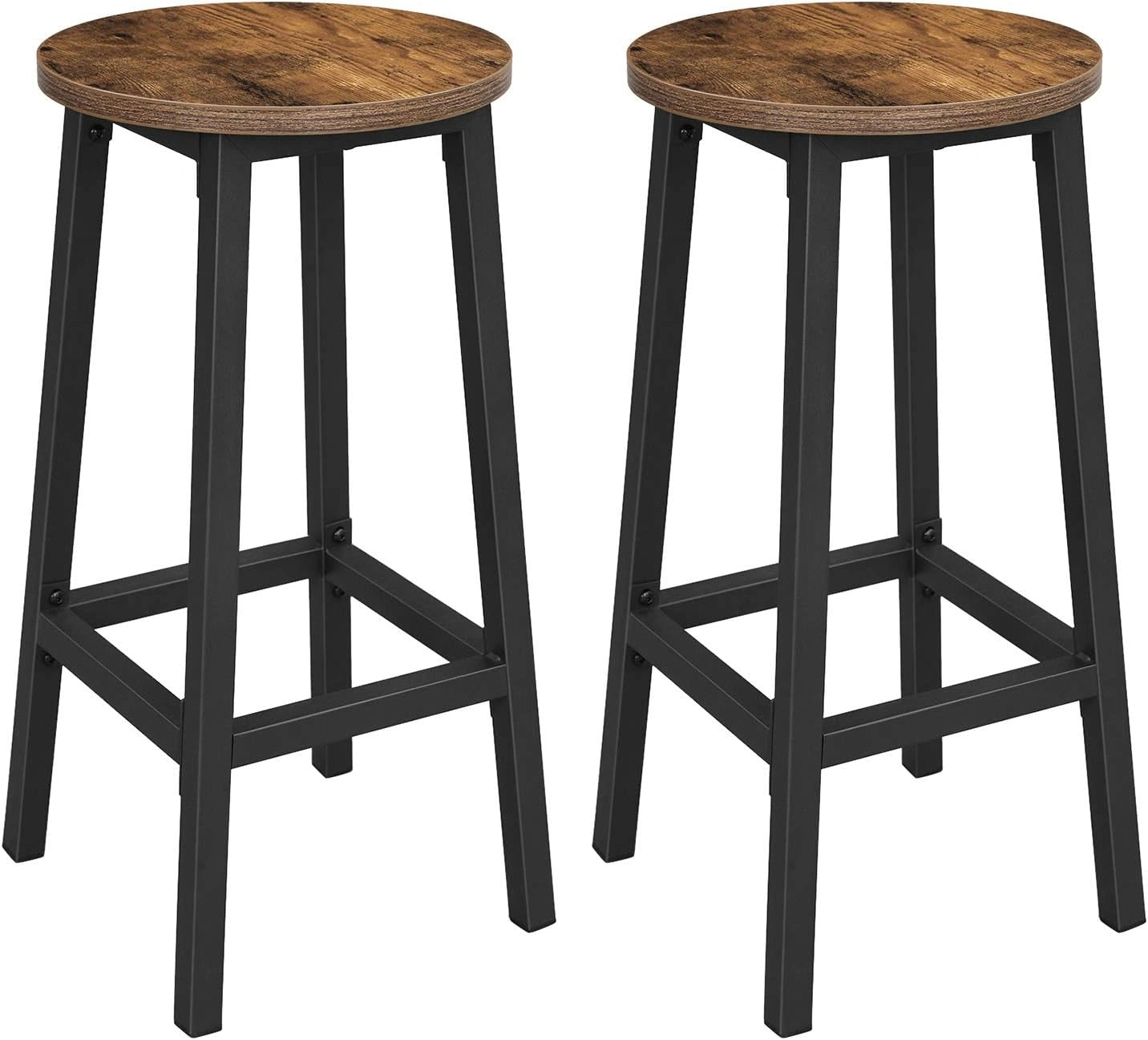 Lot de 2 Tabourets de Bar VASAGLE, Hauteur 65 cm, Si¨¨ge M¨¦tallique avec Repose-pieds, Montage Facile, Marron Rustique et Noir, pour Cuisine et Salle ¨¤ Manger