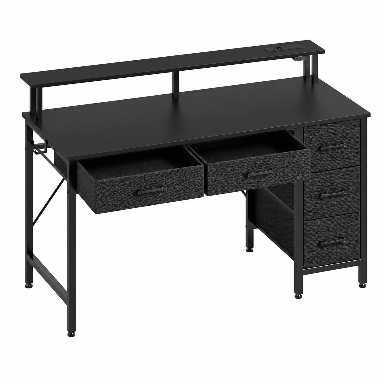 Bureau d'ordinateur avec tiroirs et éclairage LED, prises intégrées