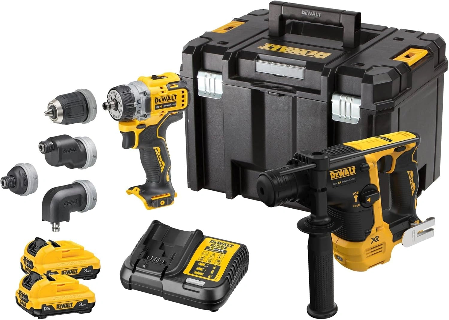Ensemble DEWALT 12V XR : Perceuse et Marteau sans balais avec 2 Batteries 3Ah et Chargeur