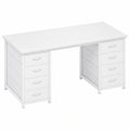 Bureau Blanc avec Rangement et Tiroirs Tissu 120x48cm