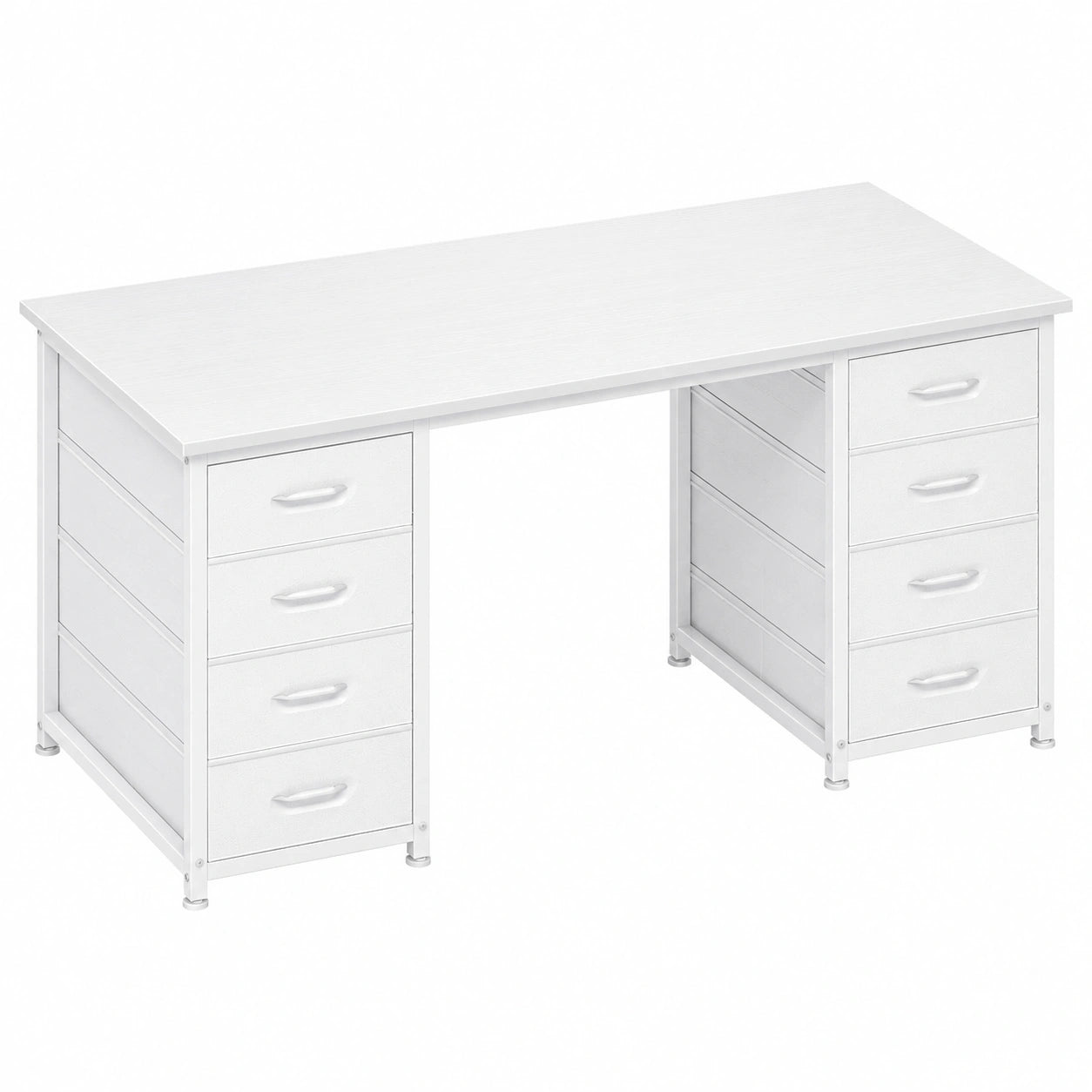 Bureau Blanc avec Rangement et Tiroirs Tissu 120x48cm