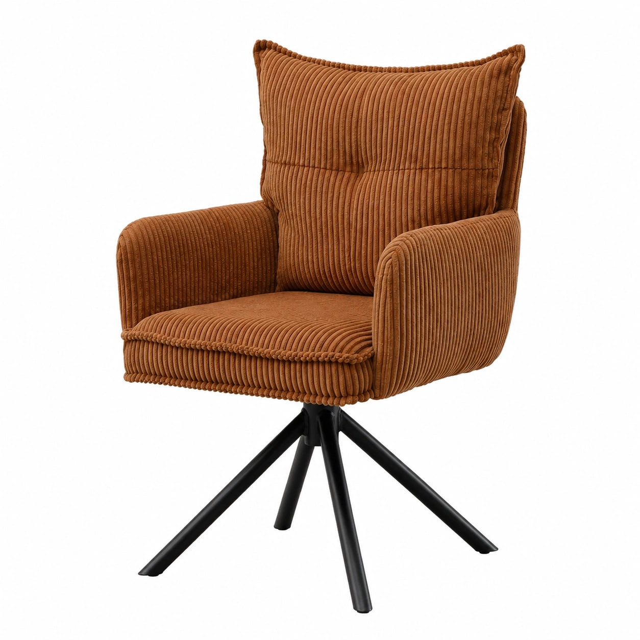 Chaise de bureau pivotante en velours côtelé avec base en métal, marron