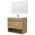 Meuble de salle de bain suspendu avec miroir et deux portes, 80 x 64 x 45 cm, couleur Nordik