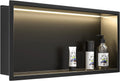 Douche encastr¨¦e LED en acier inoxydable, ¨¦tag¨¨re murale double, niche de salle de bain, 60x30 cm, installation sans carrelage, finition noire