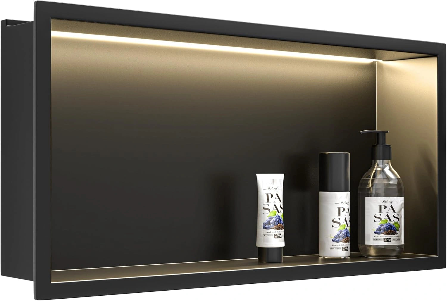Douche encastr¨¦e LED en acier inoxydable, ¨¦tag¨¨re murale double, niche de salle de bain, 60x30 cm, installation sans carrelage, finition noire