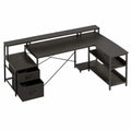 Bureau d'angle spacieux avec rangement et prises USB