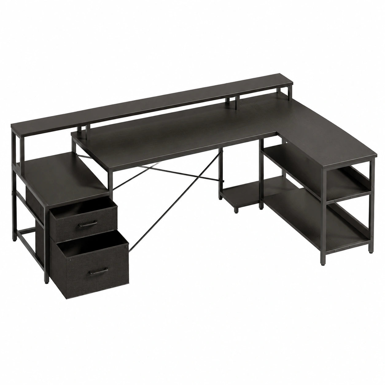 Bureau d'angle spacieux avec rangement et prises USB