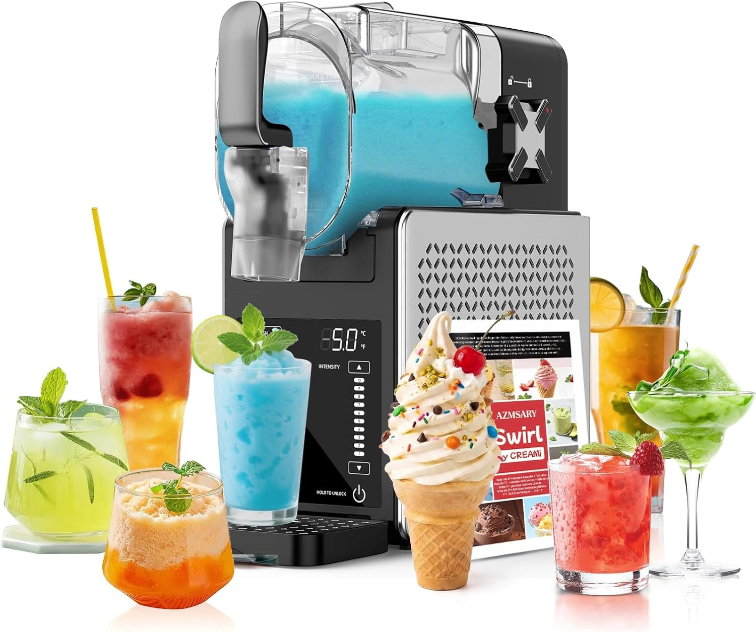 Machine ¨¤ Gla?ons 2,5 L avec ¨¦cran LED, 6 Programmes pour Boissons Givr¨¦es