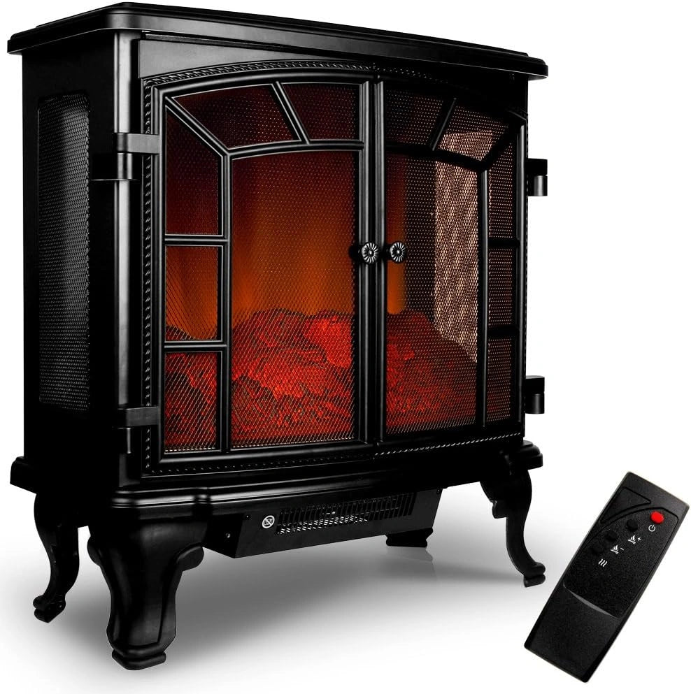 Chemin¨¦e ¨¦lectrique LED Noir 2000W avec Double Porte et Minuteur
