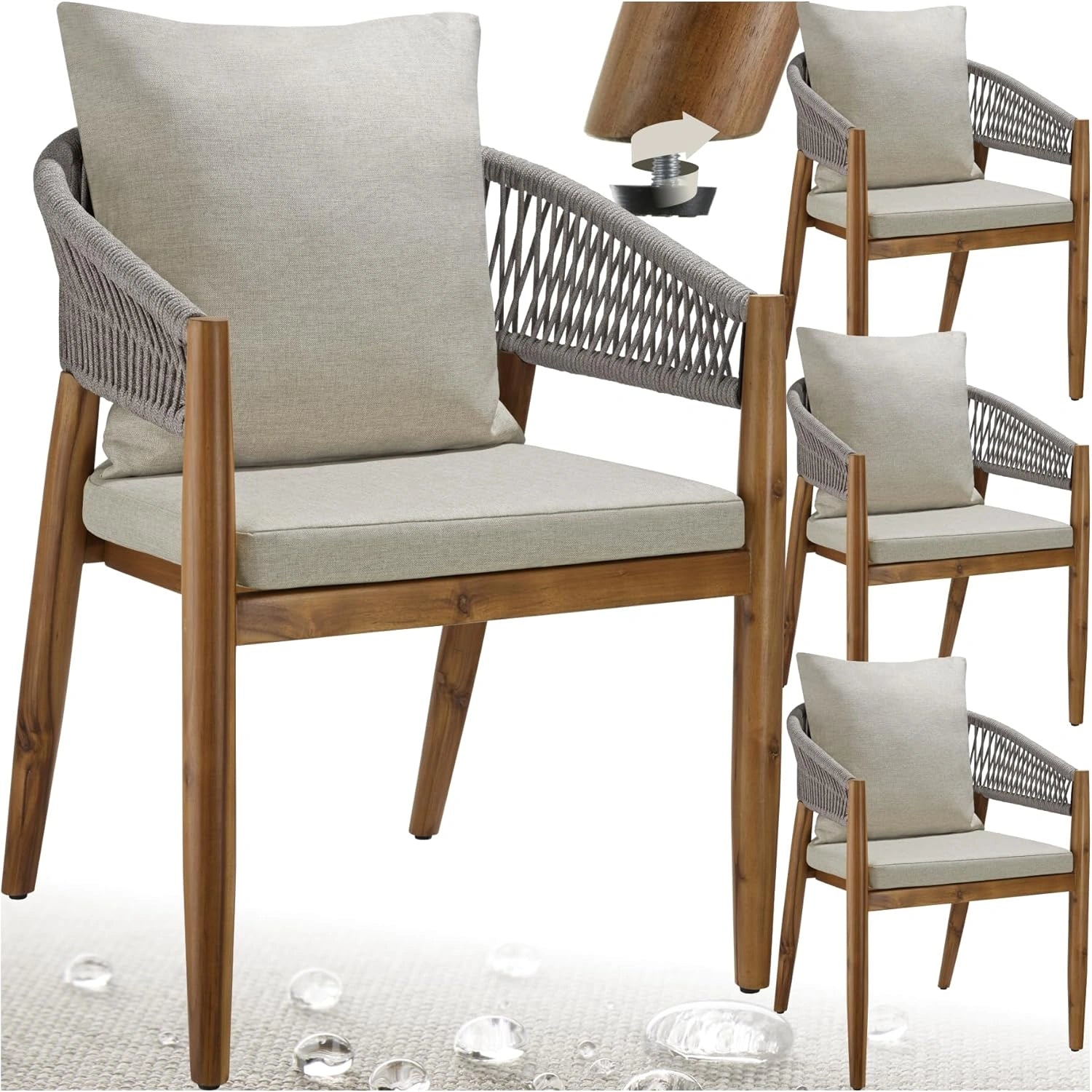 Ensemble de 4 Chaises de Jardin en Bois d'Acacia R¨¦sistantes aux Intemp¨¦ries